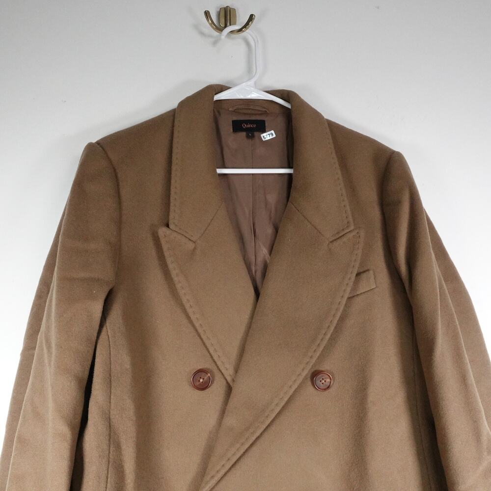 NWOT Quince Womens Large Dark Camel Tan Italian Wool Double-Breasted Coat Retro - Picture 2 of 7